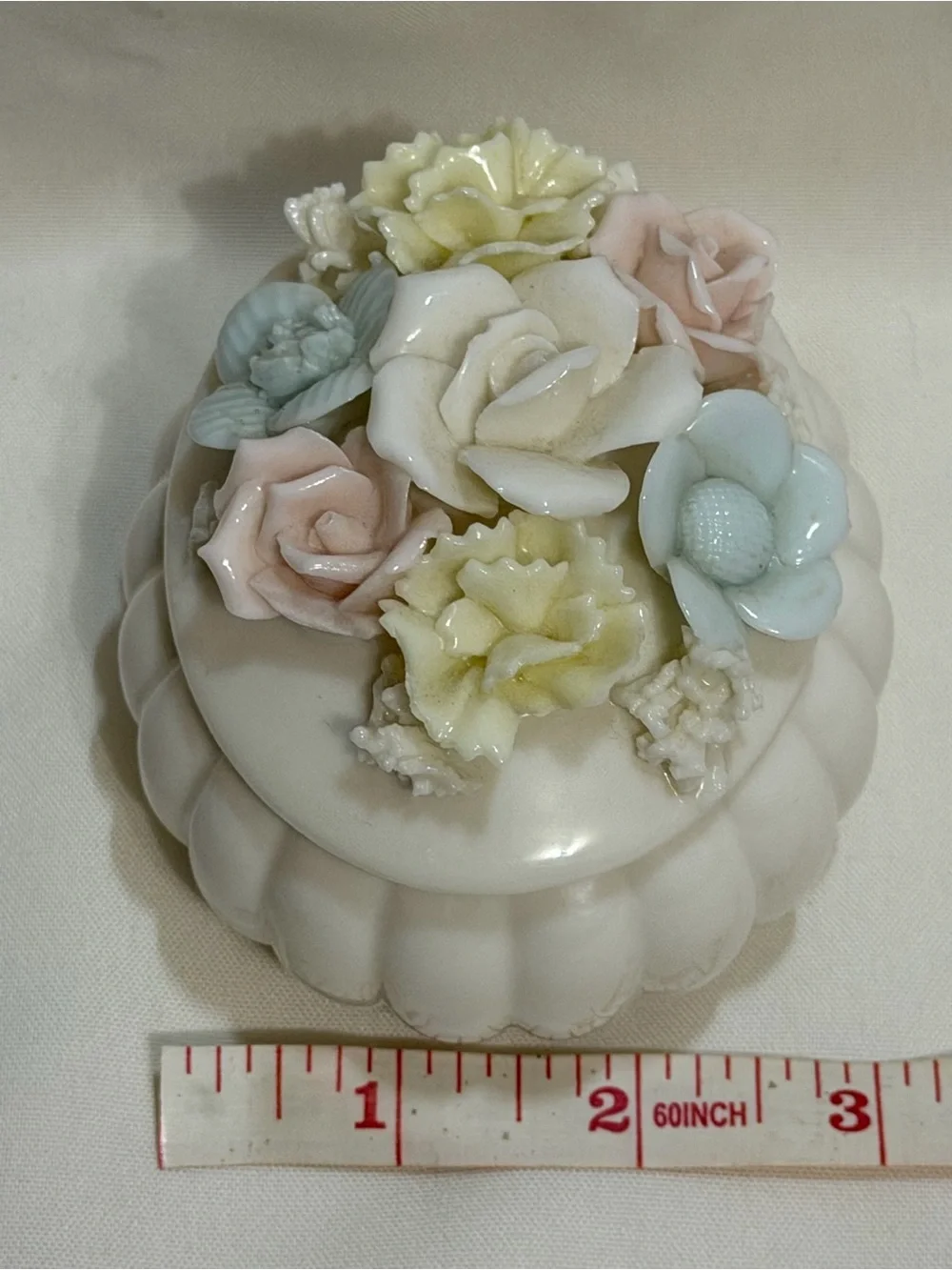 Vintage Ardalt Japan Verithin Lenwile China Pink Blue Floral Trinket Box 3”x4”